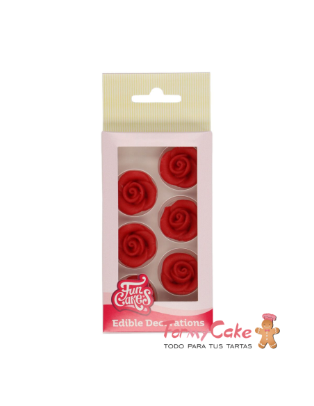 Decoraciones De Mazapán Rosas Color Rojo, 6ud. Funcakes