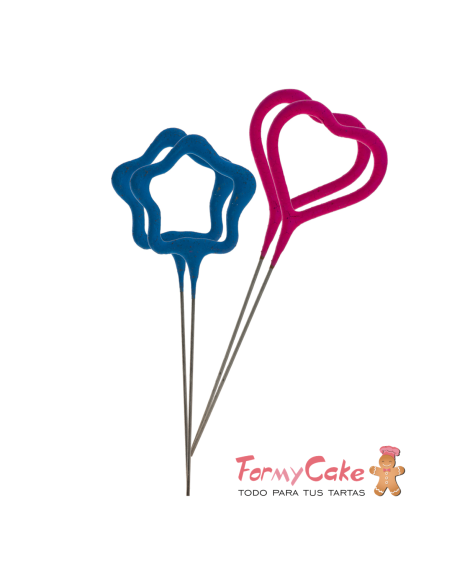 Bengalas 2 Corazones y 2 Estrellas De Color Dekora