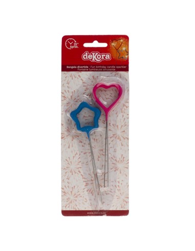 Bengalas 2 Corazones y 2 Estrellas De Color Dekora