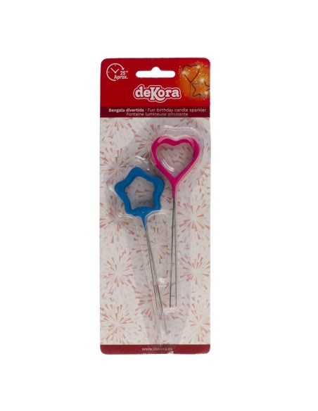 Bengalas 2 Corazones y 2 Estrellas De Color Dekora
