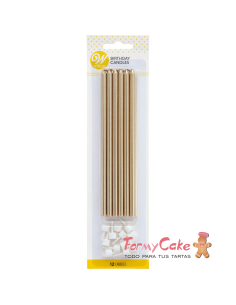 Velas para Tartas Doradas Largas 14,5cm, 12ud Wilton