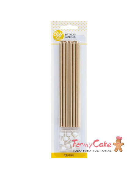 Velas para Tartas Doradas Largas 14,5cm, 12ud Wilton