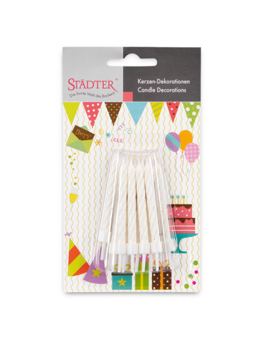 Velas para Tartas Blancas con Purpurina 10ud Stadter