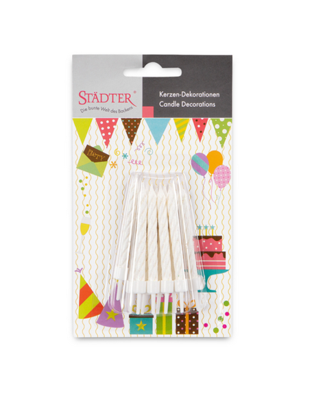 Velas para Tartas Blancas con Purpurina 10ud Stadter