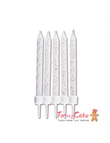Velas para Tartas Blancas con Purpurina 10ud Stadter