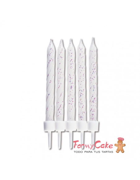 Velas para Tartas Blancas con Purpurina 10ud Stadter