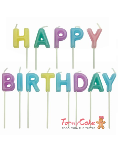 Velas Happy Birthday Colores Pastel 13ud PME