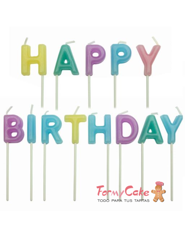 Velas Happy Birthday Colores Pastel 13ud PME