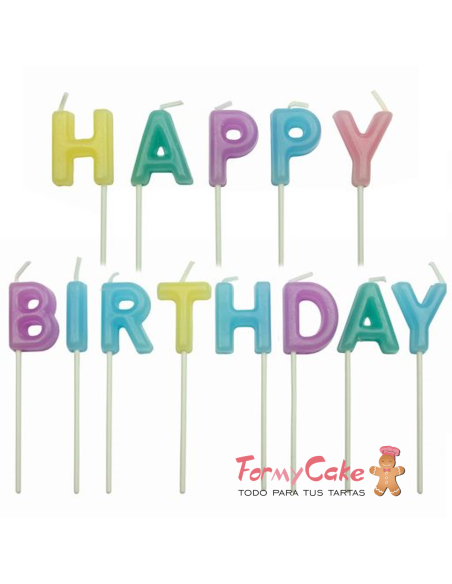 Velas Happy Birthday Colores Pastel 13ud PME