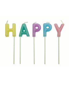 Velas Happy Birthday Colores Pastel 13ud PME 2