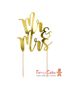 Topper Para Tarta Mr & Mrs Dorado Partydeco