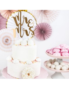 Topper Para Tarta Mr & Mrs Dorado Partydeco 2