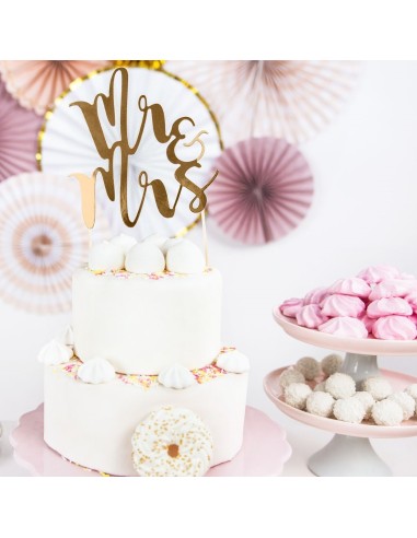 Topper Para Tarta Mr & Mrs Dorado Partydeco