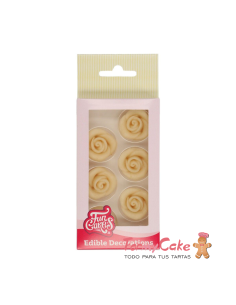 Decoraciones De Mazapán Rosas Color Blanco, 6ud. Funcakes