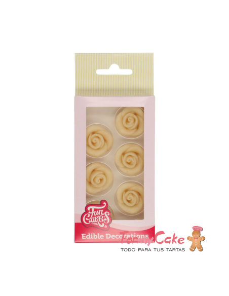 Decoraciones De Mazapán Rosas Color Blanco, 6ud. Funcakes