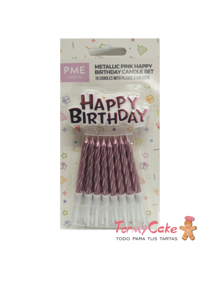 Set de Velas y Happy Birthday Rosas 17ud PME