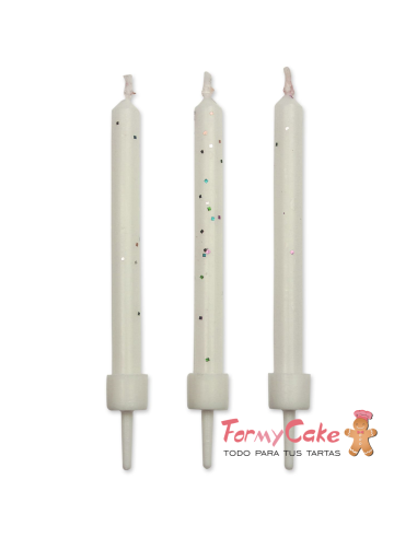 Velas Blancas Con Purpurina 10ud PME