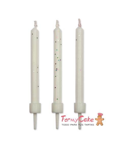 Velas Blancas Con Purpurina 10ud PME