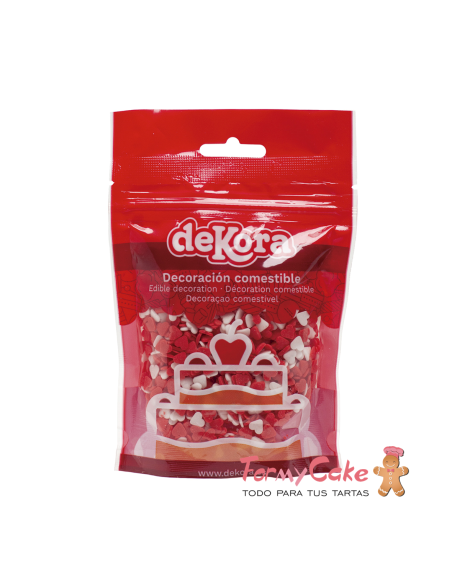 Corazones Blancos y Rojos De Azucar 100g Dekora