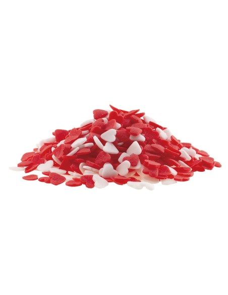 Corazones Blancos y Rojos De Azucar 100g Dekora