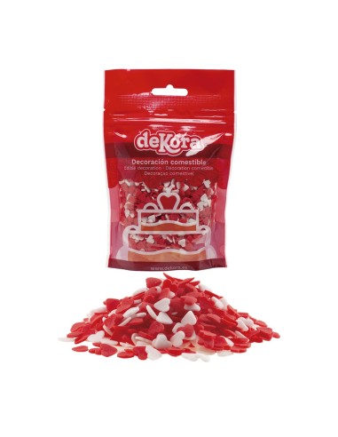 Corazones Blancos y Rojos De Azucar 100g Dekora