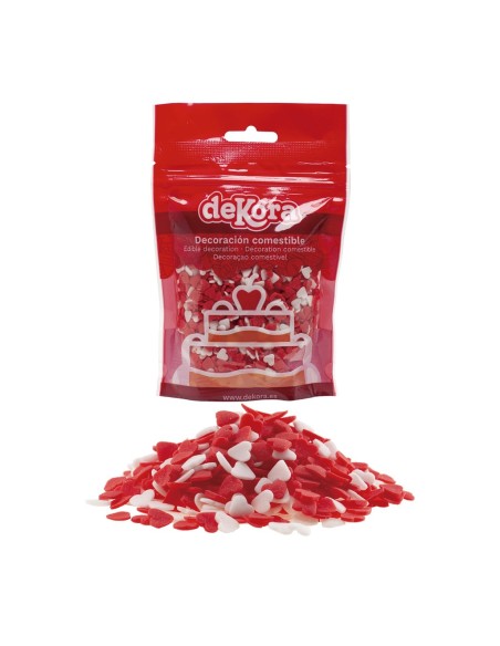 Corazones Blancos y Rojos De Azucar 100g Dekora