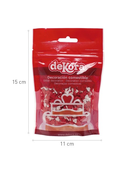 Corazones Blancos y Rojos De Azucar 100g Dekora