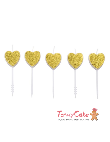 Velas Corazones Dorados 5ud Pastkolor
