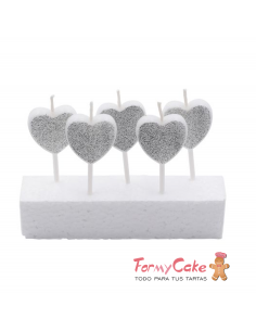 Velas Corazones Plateados 5ud Pastkolor