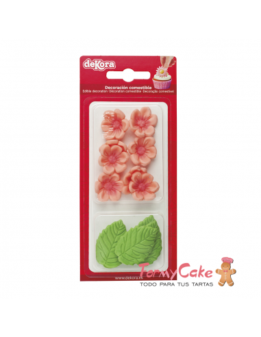 Flores Rosas Y Hojas De Azucar Dekora