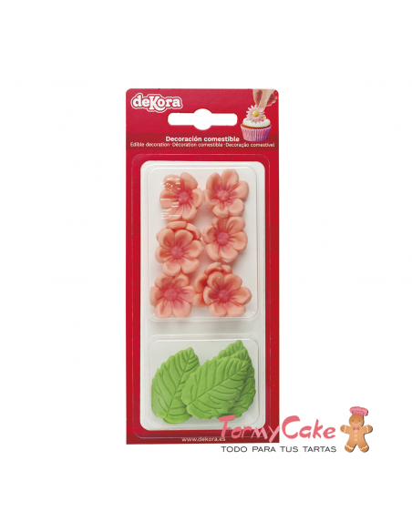 Flores Rosas Y Hojas De Azucar Dekora