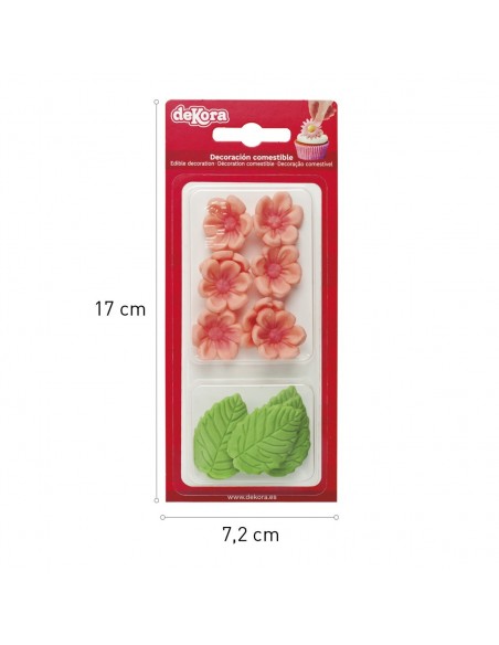 Flores Rosas Y Hojas De Azucar Dekora