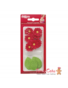 Flores Rojas Y Hojas De Azucar Dekora