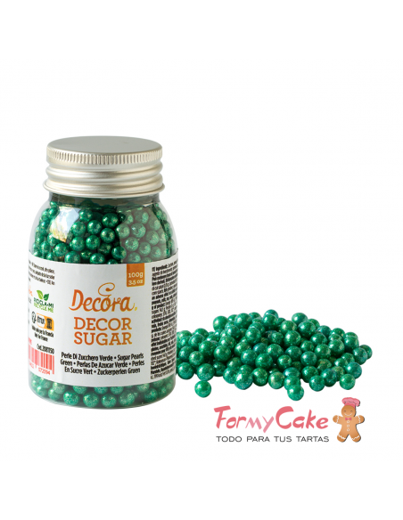 Perlas Azucar Verde Metalizado 100gr Decora