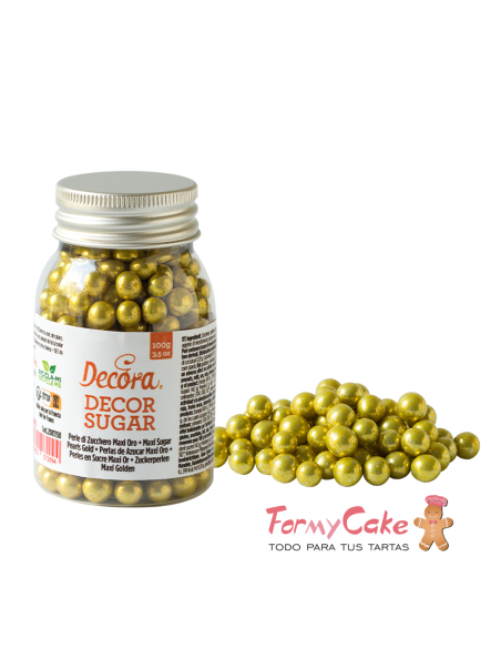 Perlas De Azucar Maxi Doradas Metalizadas  100gr Decora