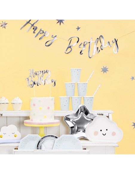 Topper Para Tarta Happy Birthday Plateado Partydeco