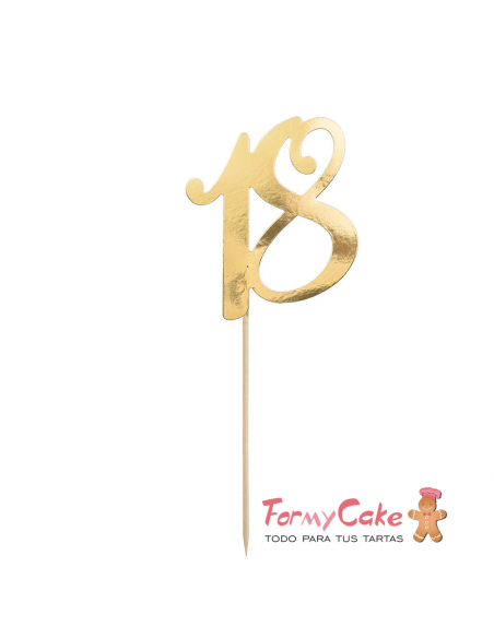 Topper Para Tarta Número 18 Dorado Partydeco