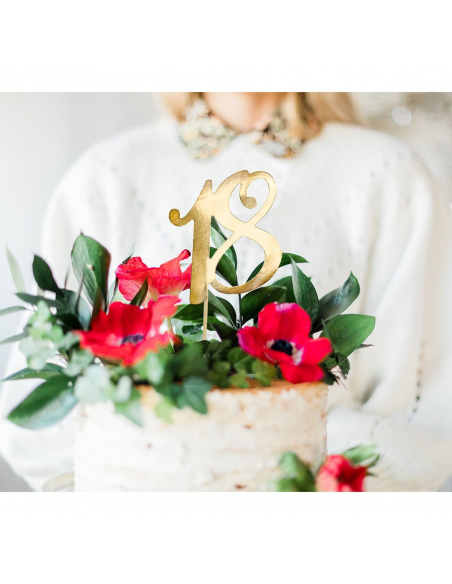 Topper Para Tarta Número 18 Dorado Partydeco