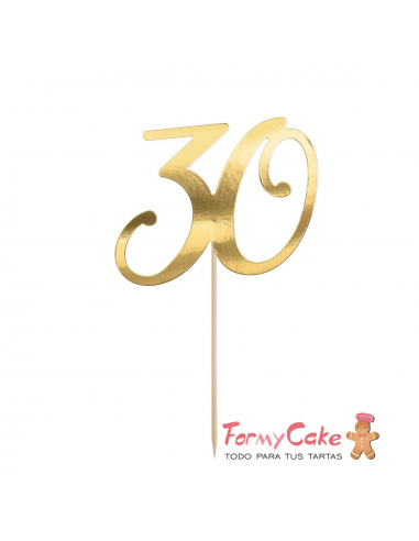 Topper Para Tarta Número 30 Dorado Partydeco