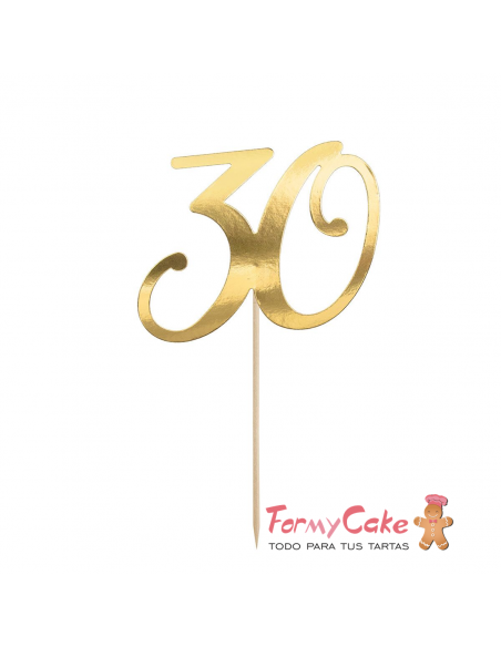 Topper Para Tarta Número 30 Dorado Partydeco