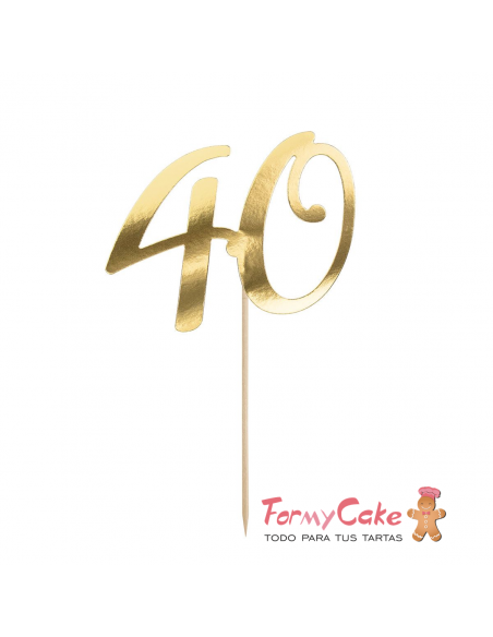 Topper Para Tarta Número 40 Dorado Partydeco