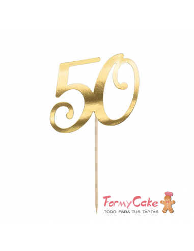 Topper Para Tarta Número 50 Dorado Partydeco