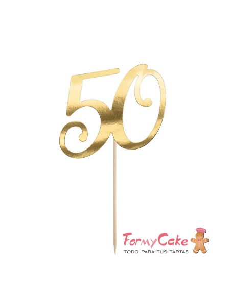 Topper Para Tarta Número 50 Dorado Partydeco