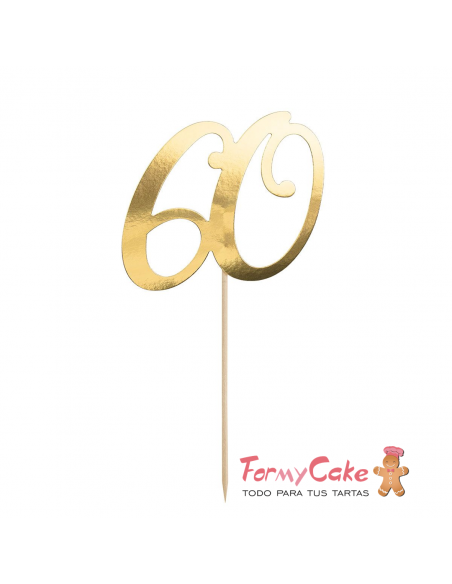Topper Para Tarta Número 60 Dorado Partydeco
