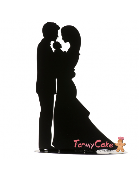 Topper Novios Con Bebé Metal Negro Dekora