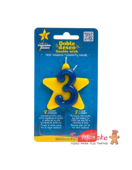 Vela Solidaria Doble Deseo Número 3 Dekora
