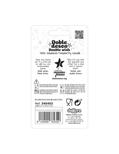 Vela Solidaria Doble Deseo Número 3 Dekora
