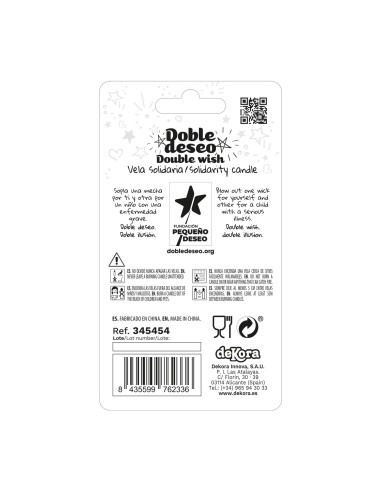 Vela Solidaria Doble Deseo Número 4 Dekora