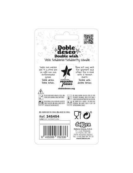 Vela Solidaria Doble Deseo Número 4 Dekora