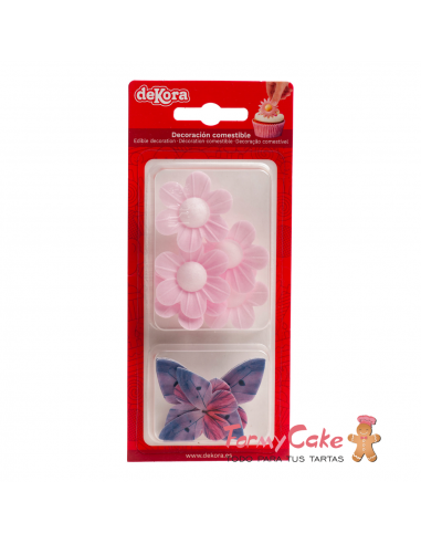 Flores Rosas Y Mariposas De Oblea 8ud Dekora